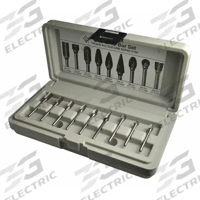 CLE-LINE Carbide Bur Set: 1/8" Shank, Single Cut, 1/4" Head Dia - Single-Cut Carbide Bur Sets