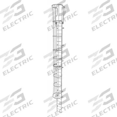 TRI-ARC Fixed Ladder with Safety Cage: 32 ft Overall Ht, 18 in Overall Wd, Steel - Safety Cage Walk Through Fixed Ladders
