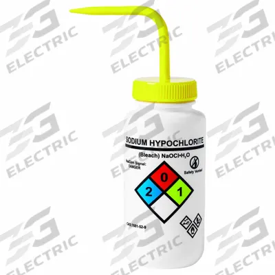 APPROVED VENDOR Wash Bottle: 500 mL, Sodium Hypochlorite, Yellow, Wide, Std Spout Spout - Wide Mouthed Standard Spout Wash Bottles