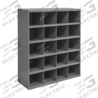 DURHAM MFG Pigeonhole Bin Unit: 34 in x 12 in x 42 in, 20 Compartments, 8 in x 11 7/8 in x 8 1/2 in (MPN 351-95). Key specifications — attr7229: Steel; attr38869: DURHAM MFG; attr38873: Gray.