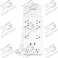 CYBER POWER Outlet Strip: 8 Outlets, 6 ft Cord Lg, 2,400 J Rated Energy, 15 A Current, UL 1449 (MPN P806UC15). Key specifications — Brand: CYBER POWER; Mounting Style: Keyhole.