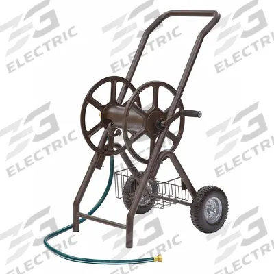 LIBERTY Garden Hose Reel: 200 ft (5/8 in I.D.), 6 in Reel Dia, Bronze, 2 Wheels - Metal Garden Hose Carts