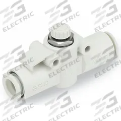 SMC Speed Control Valve: In-Line Fitting, Hex Screw, 3/8 in Valve Body Size, Meter In, Brass/PBT (MPN AS3002F-09). Key specifications — attr947203: Brass/PBT; attr947205: SMC.