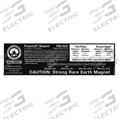 MAG-MATE Replacement Capacity Sticker: 900258 - Accessories for Below-the-hook Lifting Magnets
