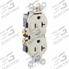 LEVITON Receptacle: Duplex, 5-20, Light Almond, 125V AC, 20 A, 2 Pole / 3 Wire (MPN CR20-T)
