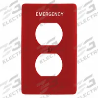 HUBBELL Wall Plate: Duplex Outlet, 1 Gang, Red, Midsize Size (MPN PJ8RMEV). Key specifications — Brand: HUBBELL; Material: Nylon.