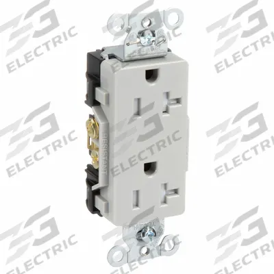 HUBBELL Receptacle: Decorator Duplex, 5-20, Gray, 125V AC, 20 A, 2 Pole / 3 Wire (MPN DR20GRYTR) - General Purpose Receptacles