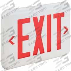 Exit Sign: LED, White, Red, 1 or 2 Faces, Ceiling/End/Wall, Not Battery Powered, 1.4 W Fixture Watt (MPN EVEURW). Key specifications — Voltage: 120/277 V AC; Directional Indicators: Universal Field Selectable Chevrons; Text Color: Red; Brand: DUAL-LITE; Emergency Battery Backup: No; Housing Color: White; Lighting Technology: LED; Remote Capable: No.