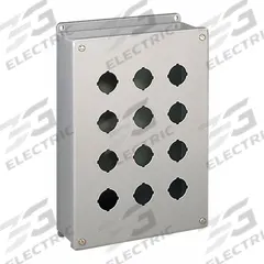 HOFFMAN Push Button Enclosure: 30mm, 3 Holes, 304 Stainless Steel, NEMA 4X (MPN E3PBSS). Key specifications — attr211299: HOFFMAN; attr1043605: Washdown-Corrosion-Resistant.