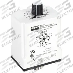 DAYTON Single Function Time Delay Relay: Socket Mounted, 240V AC, 10 A, 8 Pins/Terminals, On Delay (MPN 24EP23). Key specifications — Brand: DAYTON.