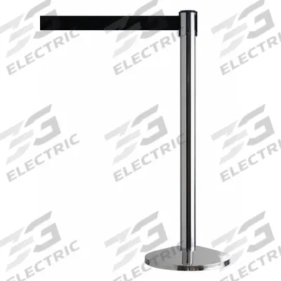 QUEUEWAY Barrier Post with Belt: Black, No Pattern, No Legend, 7 1/2 ft Belt Lg - Solid-Color Retractable Belt Post Barriers