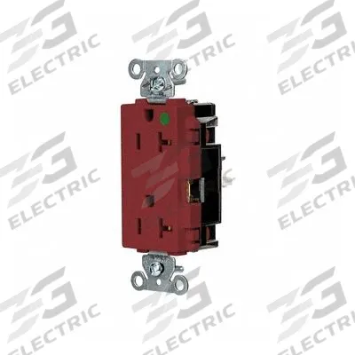 HUBBELL Receptacle: Hospital Grade, Decorator Duplex, 5-20R, Red, 125V AC, 20 A - General Purpose Receptacles