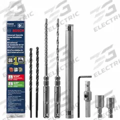 BOSCH Concrete Screw Kit: 3/16 in_5/32 in Drill Bit Size, 0 in Shank Dia, 2 Drill Bits (MPN TCHC9). Key specifications — attr277146: BOSCH.