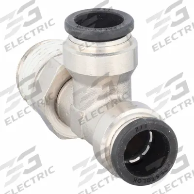 PARKER Push-Fit Tee Fitting: 1/2 in OD x 1/2 in Pipe x 1/2 in OD Size, Brass - Nickel-Plated Brass Tube Fittings