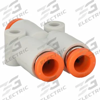 SMC Push-Fit Wye Fitting: 3/16 in OD x 3/16 in OD x 3/16 in OD Size - Polybutylene & Brass Tube Fittings