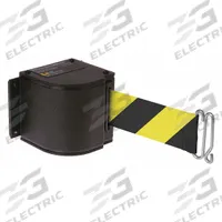 LAVI Warehouse Quick Mount Retractable Belt Barrier: Quick Mount, 18 ft Belt Lg, Pattern, No Legend (MPN 50-3016M/WB/18/SF). Key specifications — Frame Color: Black; Brand: LAVI; Belt Color: Black/Yellow.
