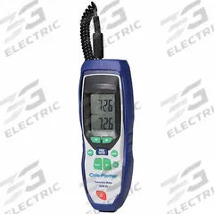 COLE-PARMER NIST-Calibrated Thermistor Thermometer: -40°F to 257°F, 1 Channels (MPN 2025093). Key specifications — Brand: COLE-PARMER; Accuracy: ±0.9⁰F (±0.5⁰C) from 32 to 158⁰F, (0 to 70⁰C); Testing Functions: Min/Max Temperature.