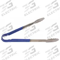 CRESTWARE Uncoated Scalloped Tongs: Stainless Steel Blade, 12 in Overall Lg, Blue, NSF Certified (MPN CG12BL). Key specifications — Color: Blue; Brand: CRESTWARE; Coated Handle: No; NSF Certified: Yes.