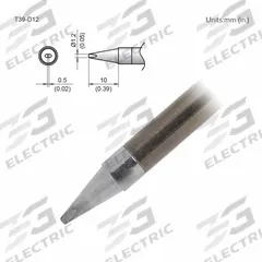HAKKO Soldering Tip: T39 Series, Chisel, 1.2 mm W, 10 mm Lg (MPN T39-D12). Key specifications — Brand: HAKKO; Compatible Handpiece Manufacturer Model Number: FX-9702; Manufacturer Part Number: T39-D12.