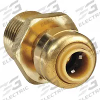 SHARKBITE Push-Fit Adapter Fitting: 1/4 in OD x 1/2 in Pipe Size, Push-to-Connect x MNPT, Brass (MPN U110LF). Key specifications — Brand: SHARKBITE.
