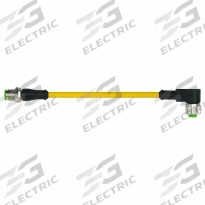 MURRELEKTRONIK Cordset: M12 Male Straight X M12 Female Right Angle, 4 Pins, Yellow, TPE - Double-Ended Cordsets with TPE Jacket for Heaviest-Duty Applications