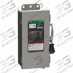 SCHNEIDER Safety Switch: Fusible, 30 A, Three Phase, 600V AC/DC, Galvanized Steel, Indoor/Outdoor (MPN VH361NRB). Key specifications — Brand: SCHNEIDER.
