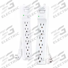 CYBER POWER Outlet Strip: 6 Outlets, 3 ft Cord Lg, 600 J Rated Energy, 15 A Current, UL 1449, White (MPN B6032PK). Key specifications — Brand: CYBER POWER; Mounting Style: Keyhole.