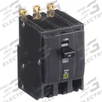 SQUARE D Miniature Circuit Breaker: 90 A, 120/240V AC, Three Phase, 10kA at 120/240V AC, 3 Poles (MPN QOB390). Key specifications — Phase: Three; Amps: 90 A; AC Voltage Rating: 120/240V AC; Max. AIR Rating: 10kA at 120/240V AC; For Use With: Square D NQOD Panelboards; Brand: SQUARE D.