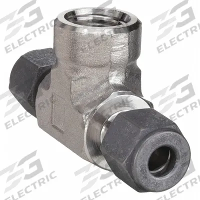 PARKER Compression Tee Fitting: 3/8 in OD x 3/8 in OD x 1/4 in Pipe Fitting Size - Single-Ferrule Stainless Steel Fittings