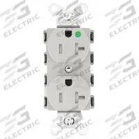 HUBBELL Receptacle: Hospital Grade Fed. Spec., Duplex, 5-20R, Gray, 125V AC, 20 A, 2 Pole / 3 Wire (MPN SNAP8300GYTRA)