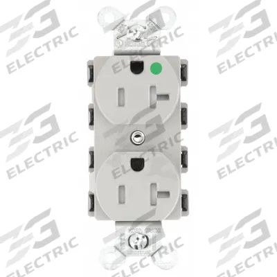 HUBBELL Receptacle: Hospital Grade Fed. Spec., Duplex, 5-20R, Gray, 125V AC, 20 A - General Purpose Receptacles