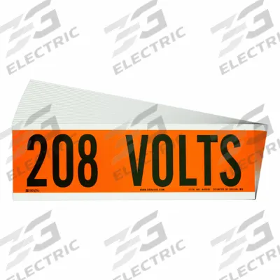 BRADY Conduit & Voltage Signs & Labels: 9 in Label Wd, 2 1/4 in Label Ht, 208 Volts - Self-Stick Vinyl Conduit and Voltage Markers