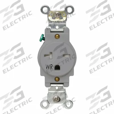 LEVITON Single Receptacle Outlet: Single, 6-20, Gray, 250V AC, 20 A - General Purpose Receptacles