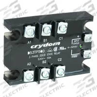 CRYDOM Solid State Relay: Surface Mounted, 50 A Max Output Current, SCR, AC Output (MPN D53TP50D). Key specifications — Brand: CRYDOM; Current Type: DC; Electrical Connection: Saddle Clamp; Screw; Finger Safe: Yes; Input Current: 35 mA; Maximum Output Current without Heat Sink: Not Recommended; Mounting Style: Panel.