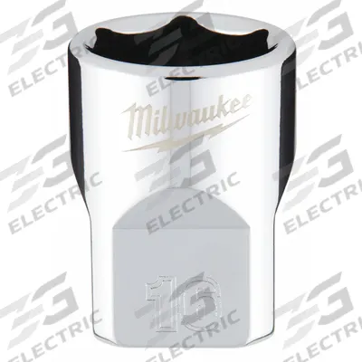 MILWAUKEE Standard Socket: Metric, 3/8 in Drive Size, 16 mm Socket Size, 6-Point - Anti-Roll Hand Sockets