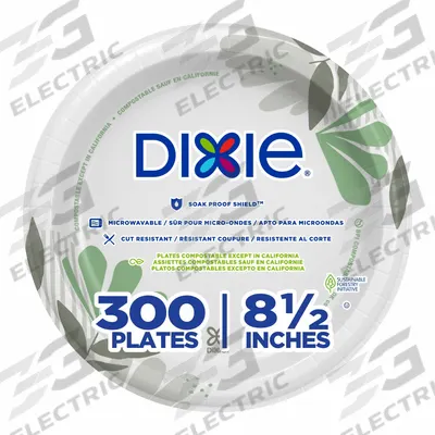 DIXIE Disposable Plate: Brown/Green, Medium-Wt, 8 1/2 in Disposable Plate Size - Paper Plates