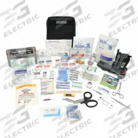 ELITE FIRST AID First Aid Kit: Plastic Bag, 2 People Served, 99 Components, 6 Pockets (MPN FA185B-PRO-GR). Key specifications — Brand: ELITE FIRST AID; Wound Dressings Included: 4 in Israeli Bandages; Housing Material: Nylon.