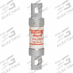 MERSEN Fuse: A4J Series, Class J, Blade Body, Fast-Acting, 80 A, 600 V AC, 300 V DC, Non-Indicating (MPN A4J80). Key specifications — Series: A4J; Brand: MERSEN.