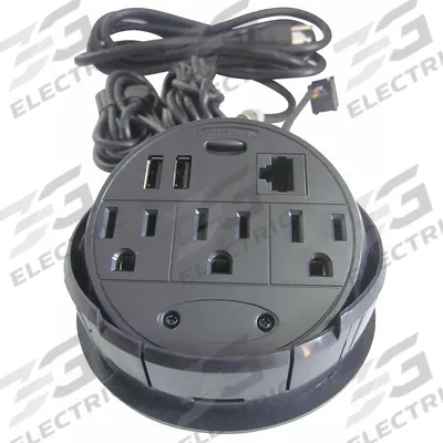 APPROVED VENDOR Power Pod: 3 Outlets, 8 ft Cord Lg, Black, 4.22 in Wd, Recessed Mounting - Furniture Power Strips