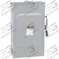 SQUARE D Safety Switch: Fusible, 200 A, Single Phase, 240V AC, Galvanized Steel, Indoor/Outdoor (MPN D224NRB). Key specifications — Brand: SQUARE D.