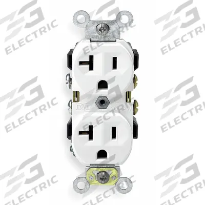 LEVITON Receptacle: Duplex, 5-20, White, 125V AC, 20 A, 2 Pole / 3 Wire (MPN CR20-W) - General Purpose Receptacles
