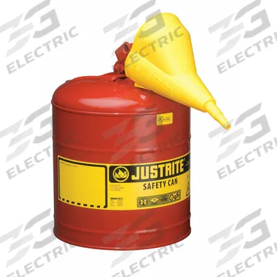 JUSTRITE Type I Safety Can: For Use With Flammables, 5 gal Capacity, Includes Funnel - Flammable Liquids Safety Cans
