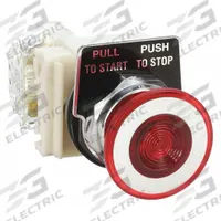 SCHNEIDER Mushroom Head Push Button: Illuminated, Mushroom Head Profile, Non-Metallic, 30 mm, SPDT (MPN 9001KR9P1RH13). Key specifications — Brand: SCHNEIDER; Action: Maintained; Series: 9001K; Push Button Material Type: Non-Metallic.