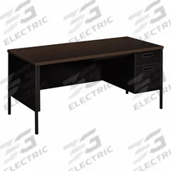 HON Single Pedestal Desk: Laminate, Black Matrix/Mocha, 1 Pedestals, 3 Drawers, 66 in Overall Wd (MPN HP3265R.MOCH.P). Key specifications — Desktop Material: Laminate; Includes Modesty Panel: Yes; Kit Product Type: Single Pedestal Desk; Desktop Color: Mocha; Brand: HON; Frame Color: Mocha; Frame Material: Metal; Product Type: Single Pedestal Desk.