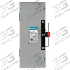 SIEMENS Safety Switch: Non-Fusible, 30 A, Three Phase, 240V AC, Galvanized Steel, Indoor (MPN DTNF321). Key specifications — attr867131: SIEMENS.