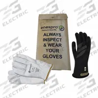 ENESPRO Electrical-Insulating Glove Kit: 500V AC, 750V DC, Class 00, 11 in Glove Lg, Black, 1 PR (MPN KITGC00B07). Key specifications — attr1241983: Glove Bag; attr1241990: Black; attr1241992: 500V AC; attr1241993: 750V DC.