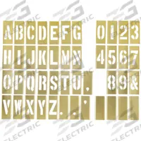 SKILCRAFT Stencil Set: 0 to 9/A to Z/Punctuation, 3 in Character Ht, 3 in Character Wd, Brass (MPN 7520-00-272-9683). Key specifications — Characters Included: 0 to 9; Interlocking Orientation: Horizontal; Brand: SKILCRAFT; Included Characters: A to Z.