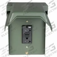 GE Unmetered Surface Power Outlet: 20 A, 120V AC, 5-20R, Includes GFCI (MPN U010010GRP). Key specifications — attr952388: GE; attr981144: Yes; attr981149: Steel; attr981159: 3R.