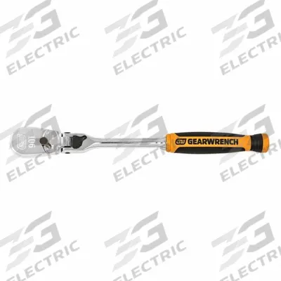 GEARWRENCH Hand Ratchet: Pear, Reversible, 8 in Overall Lg, Full Polish Chrome - Flex-Head Ratchets