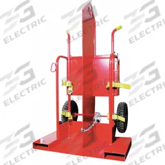DAYTON Cylinder Hand Truck: 500 lb, Side by Side, 2 Cylinder, 40 in W x 19 in D Nose Plate (MPN 34D682). Key specifications — Brand: DAYTON; Color: Red; Securing Mechanism: Chain.